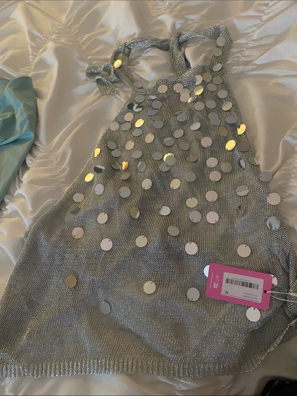 Edikted Silver Sequin Halter Tank Top